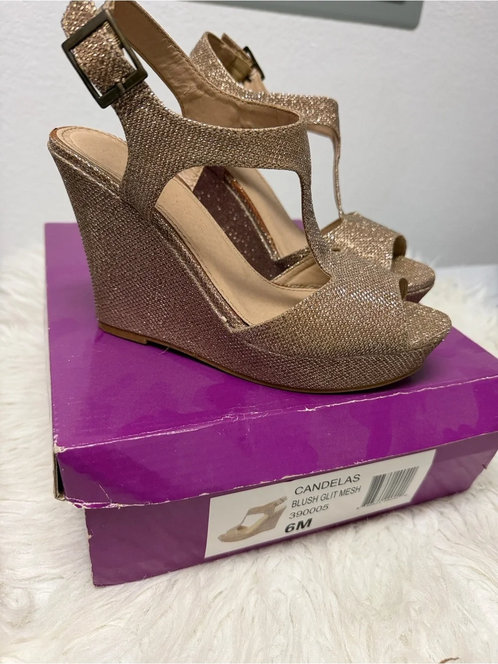 Candelas Blush Glitter Wedge Sandals - Blush